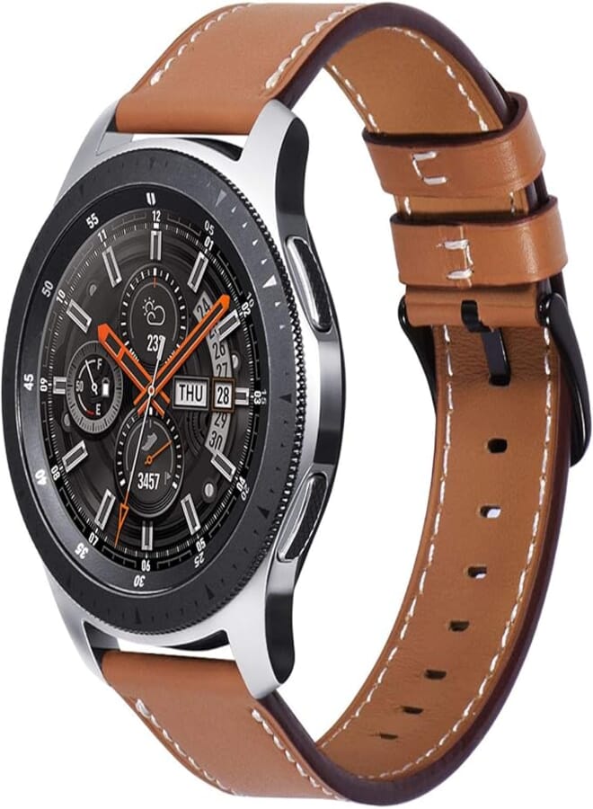 Wingle Compatible for Samsung Galaxy Watch 46mm Straps, 22mm Genuine Leather Band Replacement Strap for Huawei GT2 46mm Strap, Galaxy Watch 3 45mm Strap, Galaxy Watch Strap, Brown